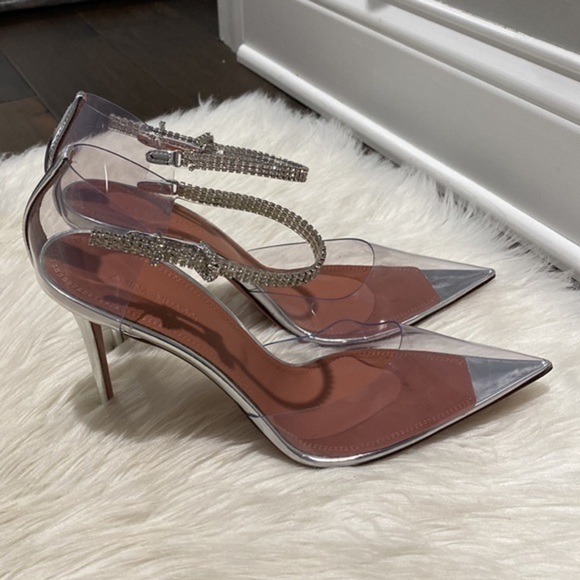 New Amina Muaddi Ursina Crystal pointed toe‎ clear pump size 40EU - Picture 9 of 15